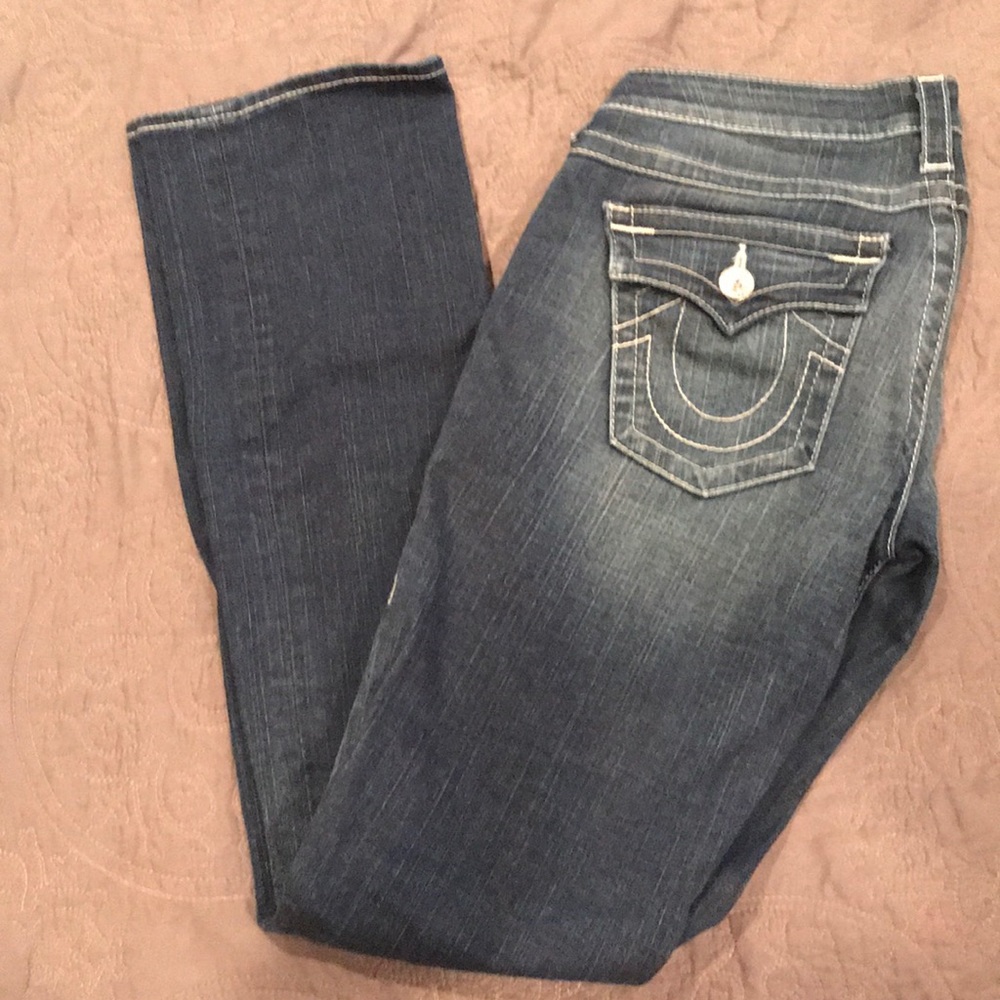 Size 29 deep blue distressed true religion jean